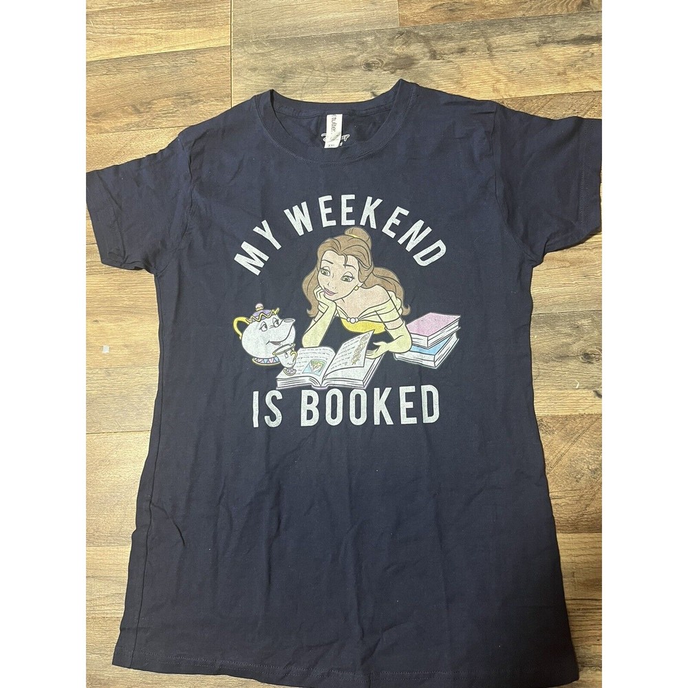 Beauty and the Beast Womens Sz XXL Navy Blue Disney T Shirt Reading Books